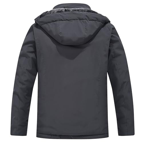 QMP Winter Jackets For Men with Hoode Ski Snow Snowboarding Waterproof Fleece Liner Coats Windproof Raincoat 6 Pockets - color: Dark Grey, size: X-Large