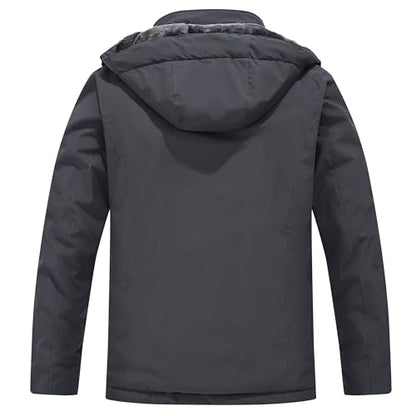 QMP Winter Jackets For Men with Hoode Ski Snow Snowboarding Waterproof Fleece Liner Coats Windproof Raincoat 6 Pockets - color: Dark Grey, size: XX-Large
