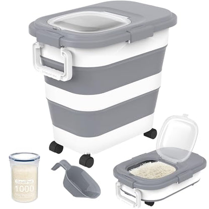 HOYTAMDA 25-35Lbs Collapsible Rice Container,Food Storage Containers Wheels - color: Grey/25-35lbs