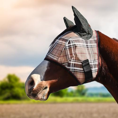 Kensington Fly Mask with Fleece Trim for Horses — Protects Face and Eyes Helps Block Sun Rays While Allowing Full Visibility — Breathable and Non Heat Transferring - color: 121 - Deluxe Black