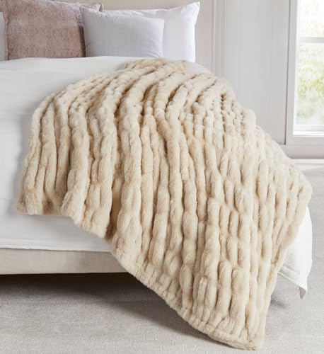 Springtree Home Luxury Micro Plush Throw Blanket | Thick Faux Fur | Beige | Lily Collection | 50" x 60" | Beige Blanket | Ultra Plush - color: Summer Sand, size: 50" x 60" (Medium)