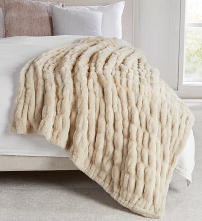 Springtree Home Luxury Micro Plush Throw Blanket | Thick Faux Fur | Beige | Lily Collection | 50" x 60" | Beige Blanket | Ultra Plush - color: Summer Sand, size: 50" x 60" (Medium)