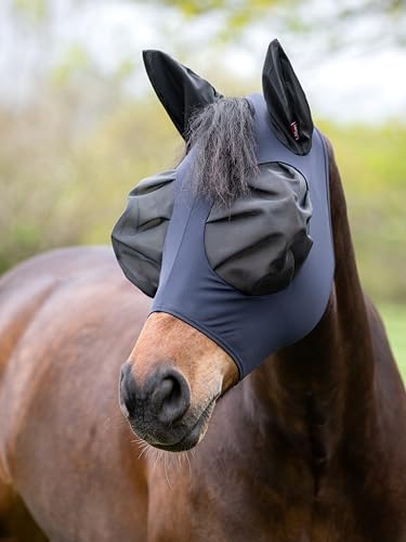 LeMieux Bug Relief Half Mask - Fly Mask - UV Protection - Pull On - Breathable - Navy - Small - color: Navy, size: Small