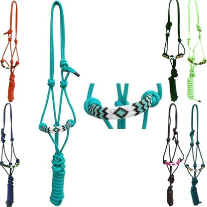 Majestic Ally Padded Beaded Nose Braided Rope Halter with 10' Matching Lead - Full (Turquoise) - color: Turquoise