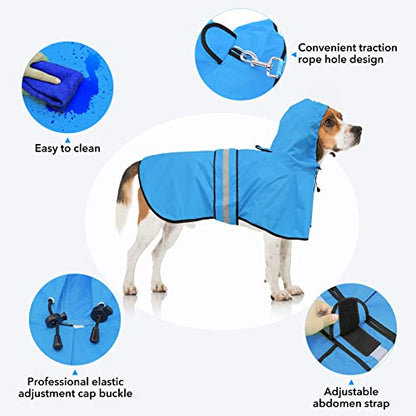 Waterproof Hooded Dog Raincoat - Adjustable Reflective Pet Jacket, Lightweight Dog Slicker Poncho for Small to X- Large Dogs and Puppies (Blue, Large) - color: Blue, size: Large