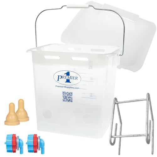 Premier 1 Lamb 'N' Goat Kid Prima Orphan Feeding Bucket – 2.5 Gal, 2 Holes - size: 2.5 Gallon Square - 2 Holes