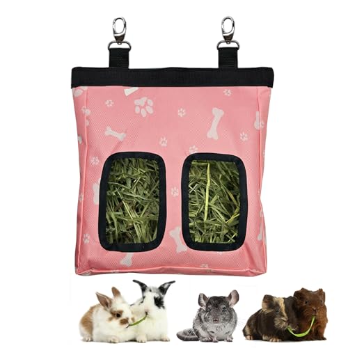RIOUSSI Guinea Pig Hay Feeder, Hanging Rabbit Hay Feeder Bag. PinkBones - color: Pinkbones
