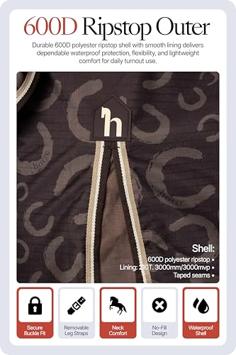 Horze Glasgow Waterproof Turnout Blanket - Lightweight Combo, Neck Cover - color: Chocolate Plum, size: 69 in