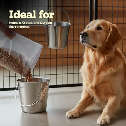 6Qt Stainless Steel Hanging Water Bucket for Dog Kennel 2-Pack - size: 6 Quart (Pack of 2)
