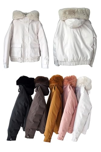 Winter Coats for Women Thickened Puffer Jacket with Detachable Fur Hood Winter Warm Parka Puffer Coat - color: Beige, size: Small