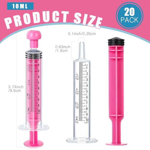 TrelaCo 20 Pack 10ml Oral Syringes with Cap Plastic No Needle, Pink | Measuring Dispensing for Liquid Medication, Individually Sealed, Pet Feeding Lab Sample, Clear Graduated Markings,Halloween - size: Pink