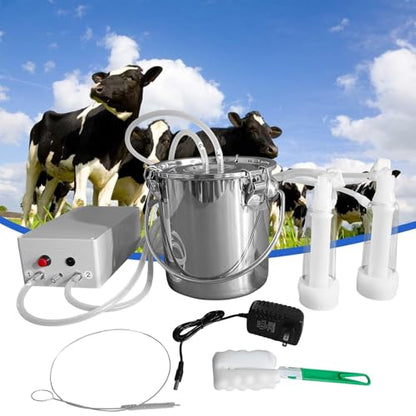 Goat Milker, 3L/0.79Gal Cow Milk Machine Electric | Portable Electric Milking Machine with 2 Teat Cups Stainless Steel Bucket for Cows, Goats, Sheep