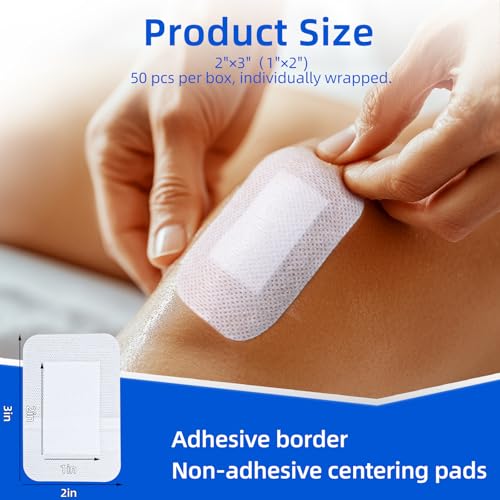 Niceful Adhesive Gauze Bandages 2"x3", 50Pcs - size: 2"x3"(50 Dressing)