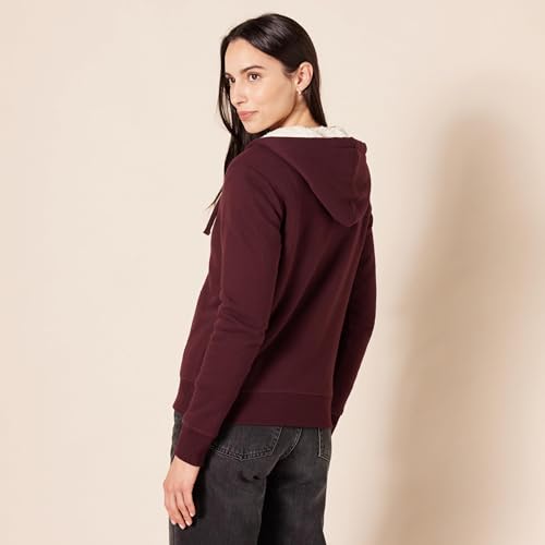 Amazon Essentials Women's Sherpa-Lined Fleece Full-Zip Hooded Jacket with Drawstring (Available in Plus Size) - color: Burgundy, size: Medium