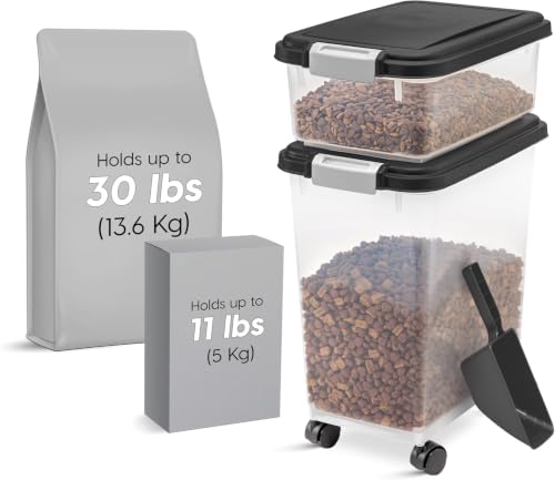 IRIS USA 30 lb + 11 lb Airtight Pet Food Storage Containers with Wheels - color: Black