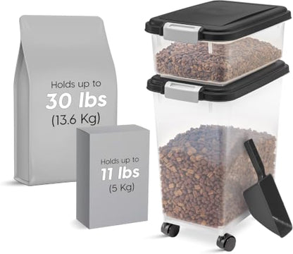 IRIS USA 30 lb + 11 lb Airtight Pet Food Storage Containers with Wheels - color: Black