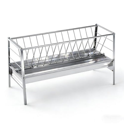 Goat Hay Feeder with Grain Water Pan, 94-Gallon Capacity|Stainless Steel Frame|Safe Rounded Edges, 63" Long Livestock Hay Rack for Goats, Sheep, Cow, Horse