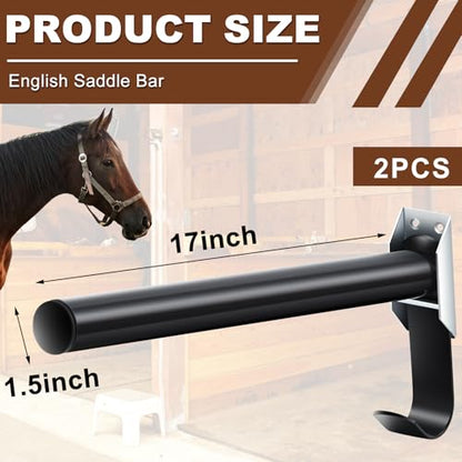Abbylike 2 Pcs Folding English Saddle Rack Wall Mount Saddle Stand with Bridle Hook Portable Saddle Pad Rack, Fit English Saddle Bar Horse Tack Storage for Dressage Home Horse Blanket Stall Accessory