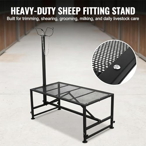Sheep Stand 51"x23" 900 lb Capacity, Adjustable Height 21"-33" Goat Stand for Trimming Hooves and Milking, Metal Stand with Headpiece and Nose Loop – Black