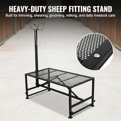 Sheep Stand 51"x23" 900 lb Capacity, Adjustable Height 21"-33" Goat Stand for Trimming Hooves and Milking, Metal Stand with Headpiece and Nose Loop – Black