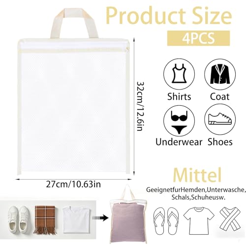 4Pcs Small Mesh Laundry Bags for Delicates Hanging Mini 12 x 10 Inches Durable Lingerie Bags for Washing Machine Wash Laundry Net Bag for Lingerie Underwear Socks Baby Clothes Travel 32x27cm