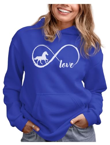 Tstars Infinity Love Horse Hoodie Women Teen Girls Equestrian Riding - color: Infinity / Royal, size: Small