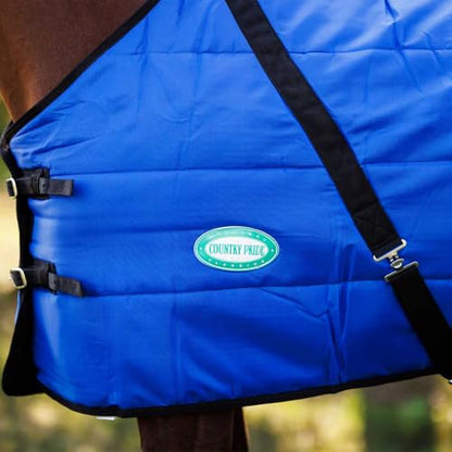 Country Pride Sentinel Channel Quilt Horse Stable Blanket, Midweight Open Front, 420D Nylon Outer Shell, 250g Poly-Fill Insulation, Wither Protection, Adjustable Leg Straps, Bias Surcingle (74,Blue) - color: Blue, size: 74