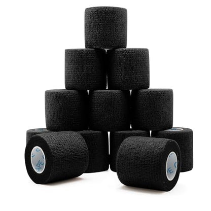 OK TAPE 12 Rolls Self Adhesive Bandage Wrap, Elastic Athletic Tape, Self Stick Bandage Tape, Vet Wrap, Medical Wrap for Wrist, Feet, 2" x 5 Yards - Black | Vet Wrap, Sports Tape, Medical Wrap for Wrist, Feet, Self Stick Bandage Tape, 2" x 5 Yards - Black