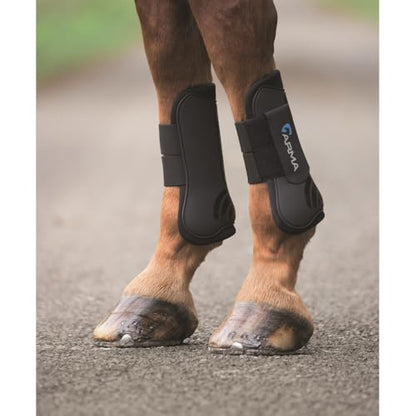 Shires ARMA Tendon Boot | Open front anatomic shell neoprene double touch-close stretch inserts, lightweight quick-dry pair - color: Black