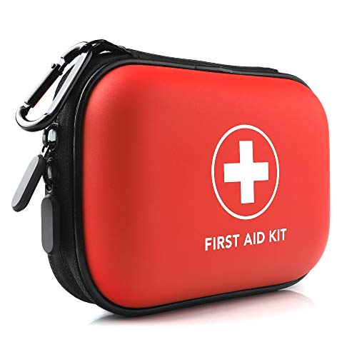 Mini First Aid Kit, 100 Pieces Water-Resistant Hard Shell Small Case - Perfect for Travel, Outdoor, Home, Office, Camping, Hiking, Car (Red) - color: Red