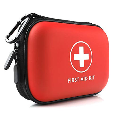 Mini First Aid Kit, 100 Pieces Water-Resistant Hard Shell Small Case - Perfect for Travel, Outdoor, Home, Office, Camping, Hiking, Car (Red) - color: Red
