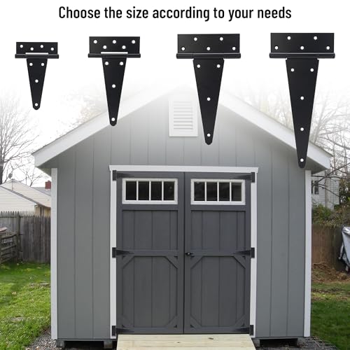 10 Inch T-Strap Gate Hinges, Heavy Duty Shed Barn Door Hinges, Black Tee Hinges for Wooden Fence, Yard Gate, Wrought Hardware Iron Rustproof (2 Pack) - size: 10 Inch