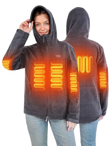 ANTARCTICA GEAR Heated Jacket with 12V 16000mAh Battery Pack, Polar Fleece Coat for Men Women, Fit Zip Hood Winter Jacket - color: Grey, size: Small
