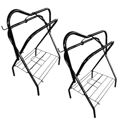 2 Pcs Heavy Duty Steel Saddle Rack Portable Folding Freestanding Full Size Horse Saddles Stand Suitable for English and Western Horses Saddles 28" L x 19" W x 37.5" H Black - style: 2 PCS