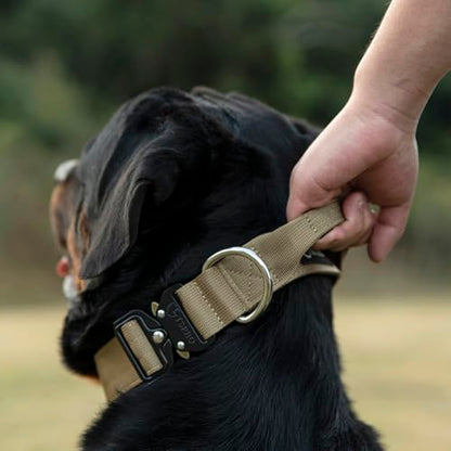 TSPRO Heavy Duty Tactical Dog Collar Quick Release Metal Buckle with Handle | Premium Dog Collar, Military Nylon, 1.25 Inch Wide, Soft Padded, Thick, Durable, Adjustable for Medium & Large Dogs (Green M) - color: Basic Green, size: M, Handle Style, Neck 1