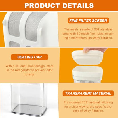 Yogurt Strainer,1800ml Greek Yogurt Strainer,with Stainless Steel Fine Mesh - color: 1800ml