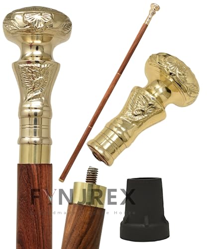 FYNJREX Travelers Compass Gentleman's Walking Stick, Fancy Cane for Women, Brass Handle and Hardwood Cane, Fold able Wooden Canes, Gift Idea