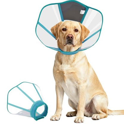 Dog Recovery Collar Pet Elizabethan Cone Collar - color: Blue-Green, size: Large