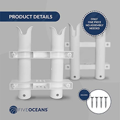 Five Oceans Wall Mounted Fishing Rod Holders Tubes - 2-Pole Fishing Rod Holder Rack - UV-Resistant ABS Plastic, White, Mounting Hardware Included - FO4331