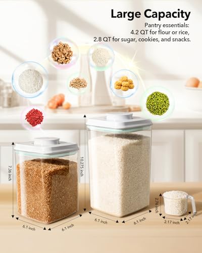 Ankou Food Storage Container Sets, 2.8 Qt *2+ 4.2 Qt *4 Airtight Canisters with Lids and 130ml Scoop, BPA-Free Plastic Pantry Containers for Flour, Sugar, Rice - color: 4L*4 + 2.65L*2