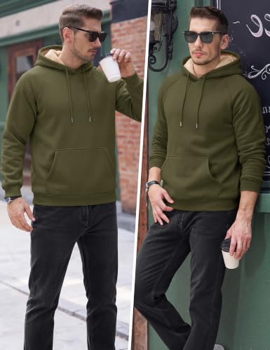 TACVASEN Men's Sherpa Hoodies Midweight Fleece Winter Thermal Sweatshirts - color: 04 Army Green, size: Medium