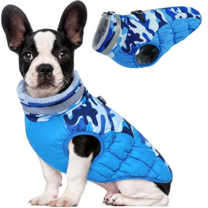 Lelepet Dog Winter Coat with Harness, Waterproof Reflective Camo Jacket - color: Blue Camo, size: X-Small