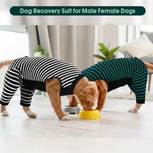 Kuoser Dog Recovery Suit with Anti Licking Rear Leg Sleeve, Black L - color: Black Strips, size: Large (Back Length: 40cm / 15.74")