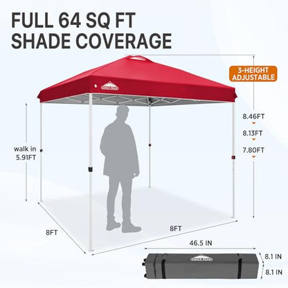 EAGLE PEAK 8x8 Pop Up Canopy Tent Easy Up Canopy Outdoor, Red - color: Red, size: 8x8