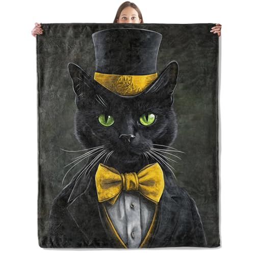 Dapper Black Cat Blanket, Cozy Plush Throw Blanket for Couch Bedroom Outdoor, Lightweight Soft Flannel Travel Blankets, Gifts for Women Adults Kids, Warm Decor 40"×50" - color: Cat41, size: 40"×50"