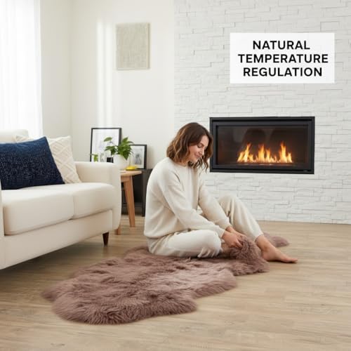 Premium Genuine Sheepskin Rug 2' x 6' Long Fur Soft & Natural Bedside Area Rug, Tan, Double Pelt - color: Tan, size: 2' x 6' (Natural)