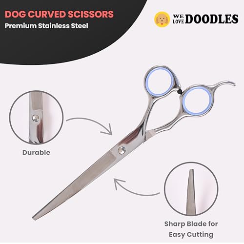 Dog Grooming Scissors Kit, Curved, Straight & Thinning Shears Set, Silver - size: Long