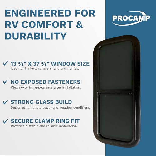 ProCamp RV Window 12x36 | Vertical Slider, Screen & Trim Ring