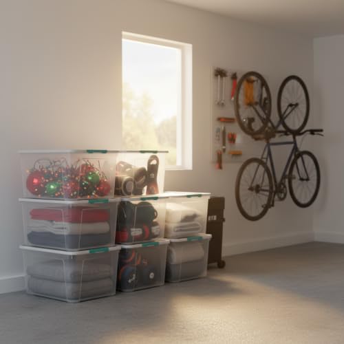 4 Pack 85 Quart Large Latching Storage Box Bin with Wheels, Clear - size: 85 Qt