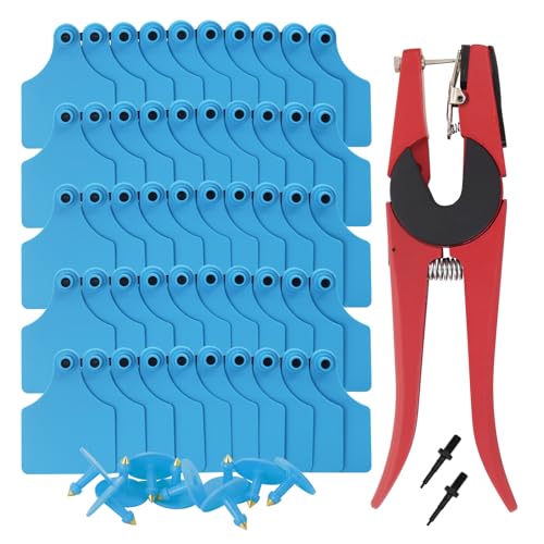 100 PCS Blank Cattle Ear Tags with Pliers TPU Flexible Livestock Identification Tags for Cow Sheep Goat Pig, Farm Animal Management Supply Kit (Blue, Oversize-4 * 3") - color: Blue, size: Oversize-4*3"